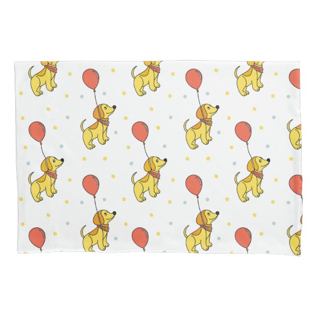 Housse D'oreillers Motif Chiens Joyeux avec Ballons (devant)