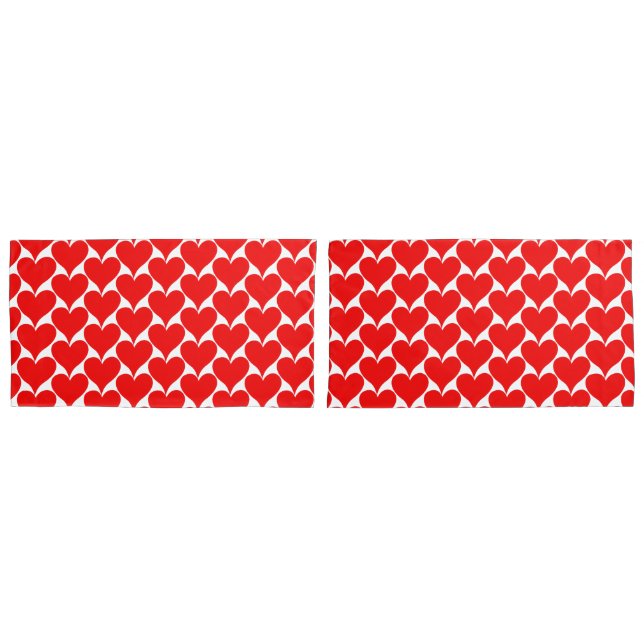 Housse D'oreillers Motif Cœurs Rouges Blancs (devant-Set)