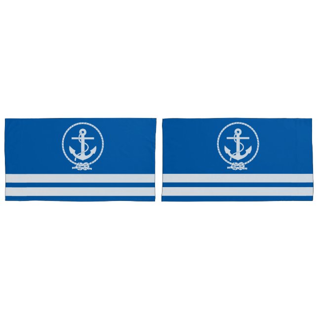 Housse D'oreillers Motif d'ancre nautique et de rayures (devant-Set)