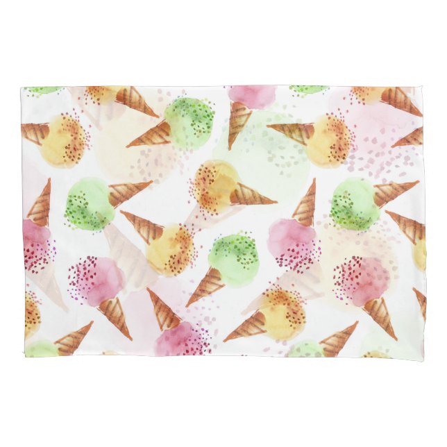 Housse D'oreillers Motif d'aquarelle de crème glacée estivale. (devant)
