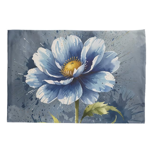 Housse D'oreillers Motif d'aquarelle de fleurs bleues (Dos)