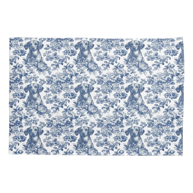 Housse D'oreillers Motif Daschund Dog Blue Toile (Dos)
