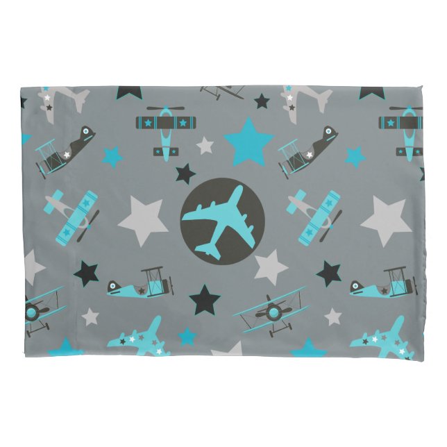 Housse D'oreillers Motif d'avions Blue Grey (devant)