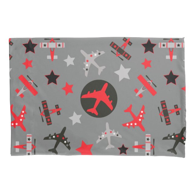 Housse D'oreillers Motif d'avions Red Black Grey (devant)