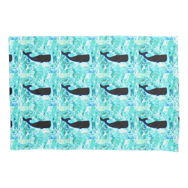 Housse D'oreillers motif de baleines noires sous-marines (devant)