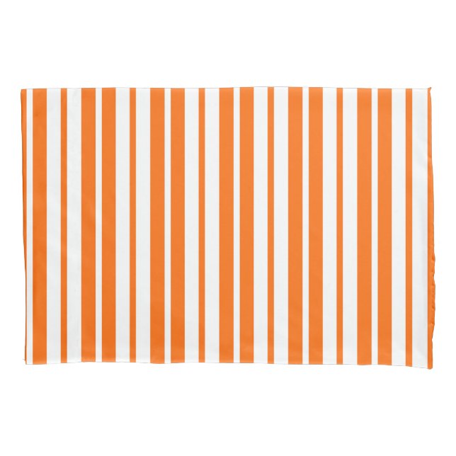 Housse D'oreillers Motif de bandes verticales blanches orange (devant)