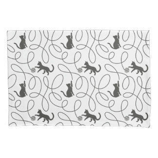 Housse D'oreillers Motif de chat noir joueur et boule de fil