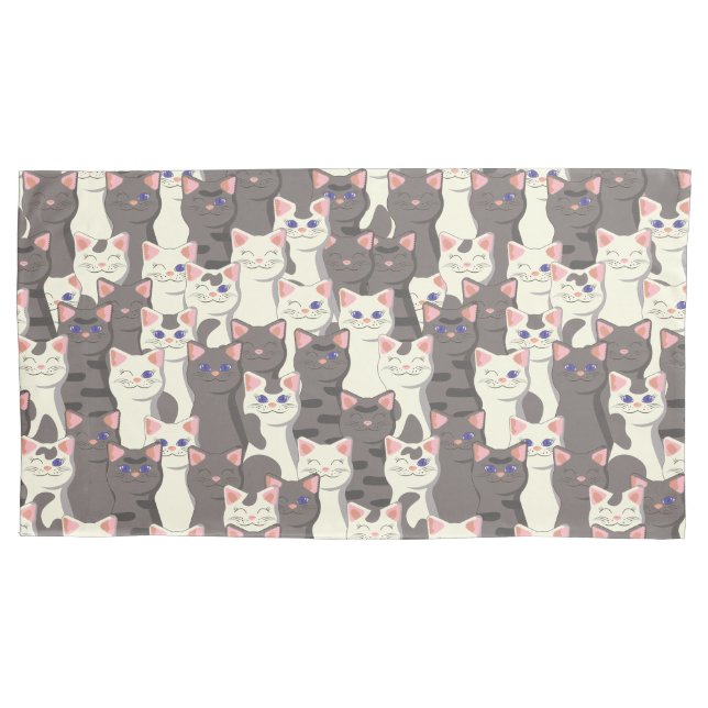 Housse D'oreillers Motif de chats blancs et gris (devant)