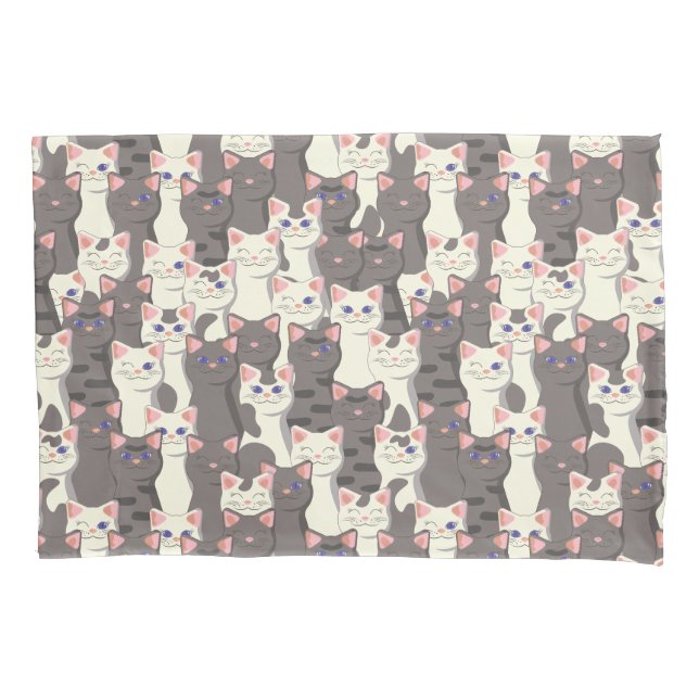 Housse D'oreillers Motif de chats blancs et gris (devant)