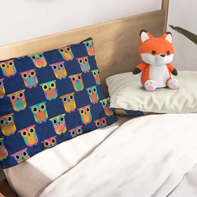 Housse D'oreillers Motif de chouette mignon sur fond bleu (Créateur téléchargé)