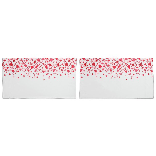 Housse D'oreillers Motif de Coeurs de Confetti rouge et rose (devant-Set)