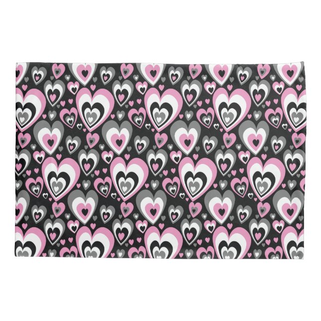 Housse D'oreillers Motif de coeurs gris rose noir. (Dos)
