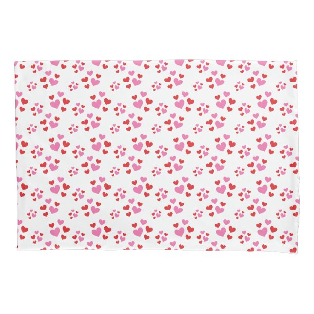 Housse D'oreillers Motif De Coeurs Rouge Et Rose (devant)