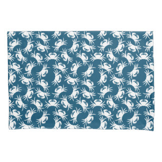 Housse D'oreillers Motif de crabe sans couture blanc et bleu