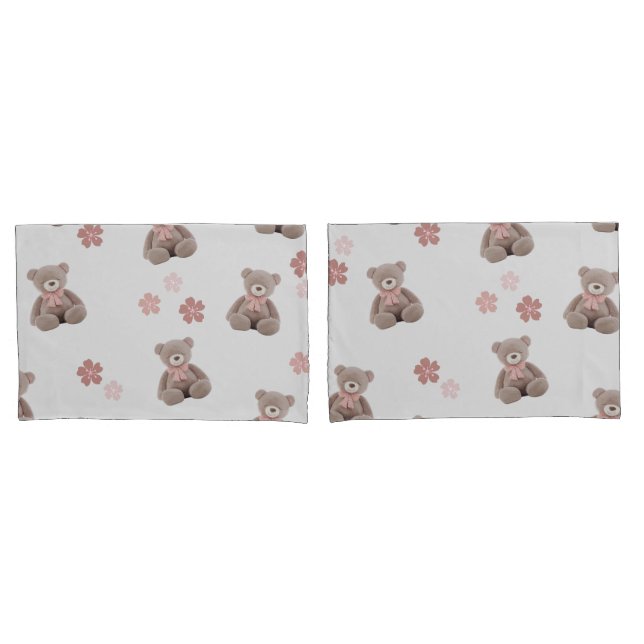 Housse D'oreillers Motif de dessin animé rose ours (devant-Set)