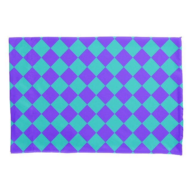 Housse D'oreillers Motif de diamant de Checker Turquoise violet (devant-gauche)