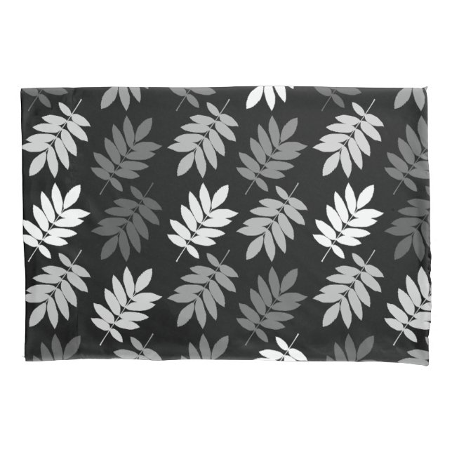 Housse D'oreillers Motif de feuille aînée noir blanc gris (devant)