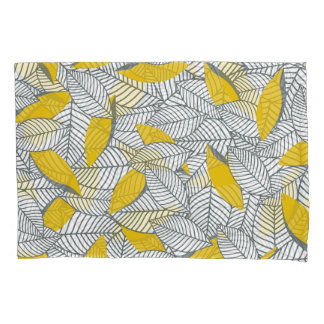 Housse D'oreillers Motif de feuilles gris et jaune.