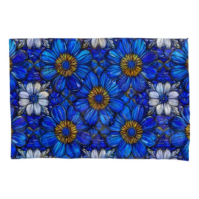 Housse D'oreillers Motif de fleurs bleues (devant)