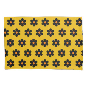 Housse D'oreillers Motif de fleurs d'automne noir orange