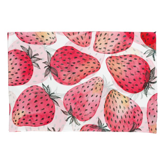 Housse D'oreillers Motif de fraises d'aquarelle. (devant)