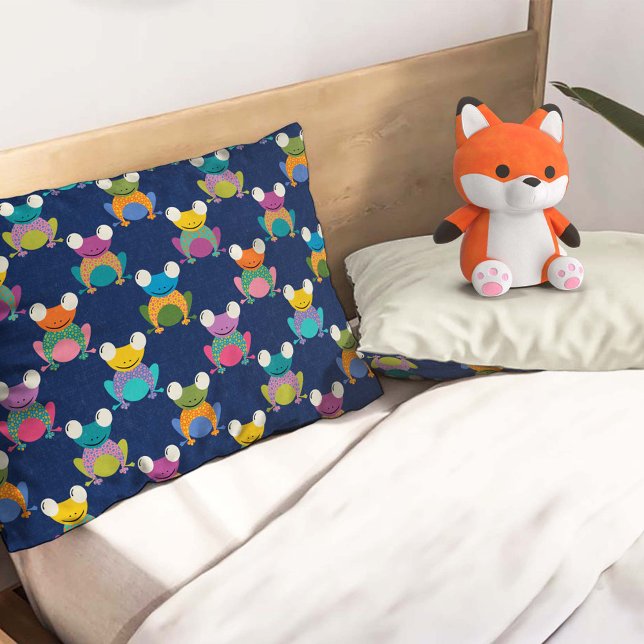Housse D'oreillers Motif de grenouille mignonne sur fond bleu (Créateur téléchargé)