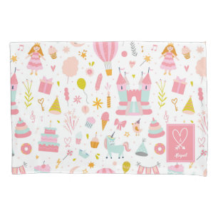 Housse D'oreillers Motif de la soirée Unicorn rose Monogrammed Girls