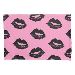 Housse D'oreillers Motif de lèvres noir et rose