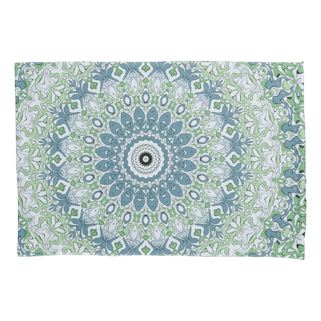 Housse D'oreillers Motif de mandala côtier bleu et vert de mer (devant-gauche)