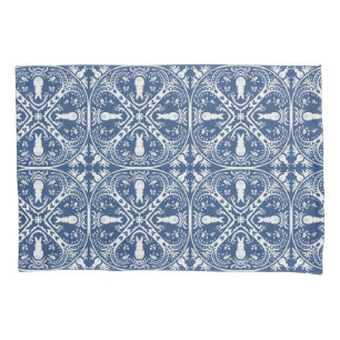 Housse D'oreillers Motif de médaillon bleu et blanc de lapin et d'oi