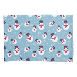 Housse D'oreillers Motif De Noël Bleu Avec Snowmen Et Snowflakes