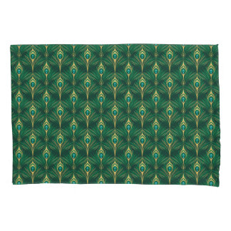 Housse D'oreillers Motif de plumes de paon en vert émeraude et or