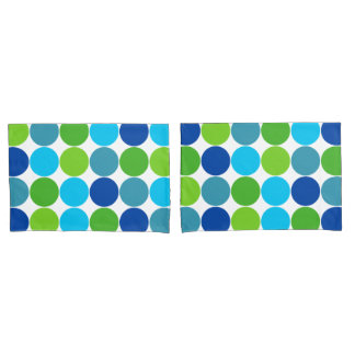 Housse D'oreillers Motif de point vert et bleu de polka