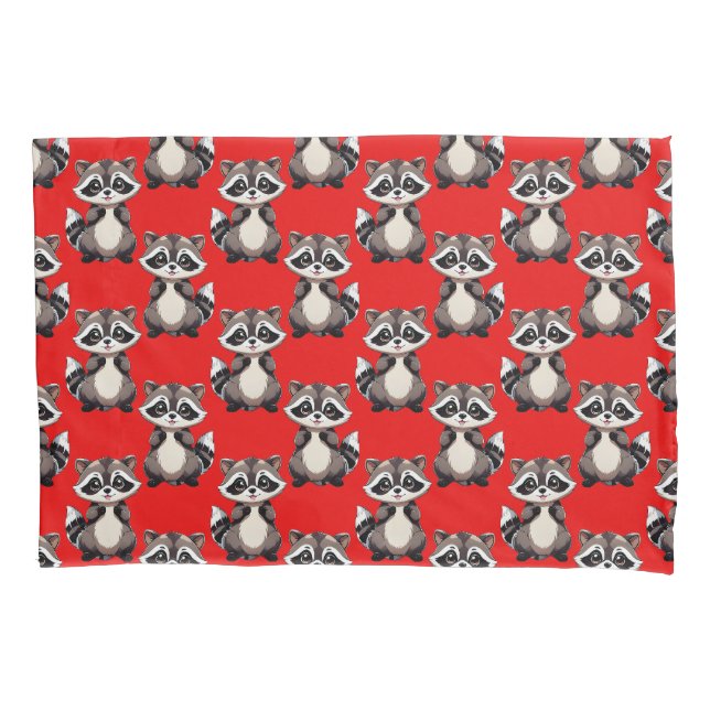 Housse D'oreillers Motif de Raton Laveur Rouge  (devant)