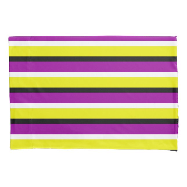Housse D'oreillers Motif de rayures violet jaune (devant)