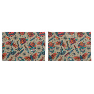 Housse D'oreillers Motif de tatouage rétro