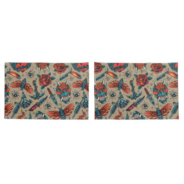 Housse D'oreillers Motif de tatouage rétro (Dos-Set)