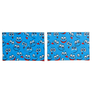 Housse D'oreillers Motif de visage de dessin bleu