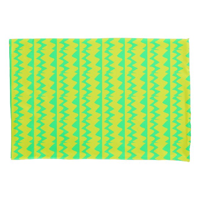 Housse D'oreillers Motif de zigzag néon vert clair et jaune (devant)