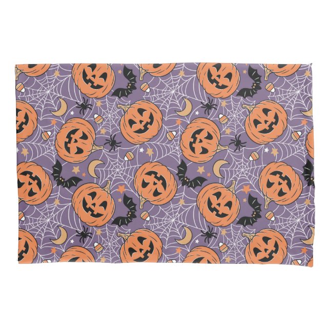 Housse D'oreillers Motif d'Halloween violet Jack-O-lanterne (devant)