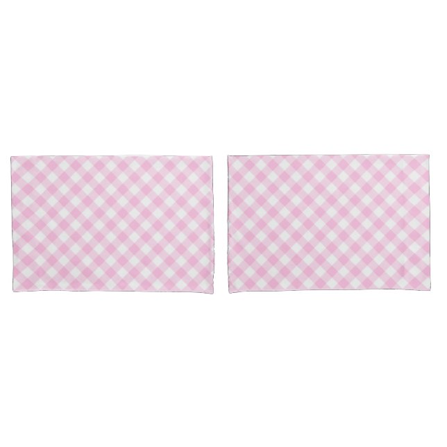 Housse D'oreillers Motif diagonal rose et blanc En vichy (devant-Set)