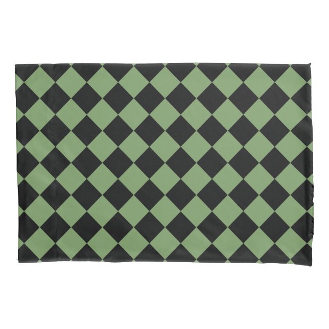 Housse D'oreillers Motif diamant à carreaux verts (devant-gauche)