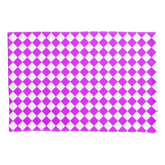 Housse D'oreillers Motif diamant de Checker blanc violet (devant)