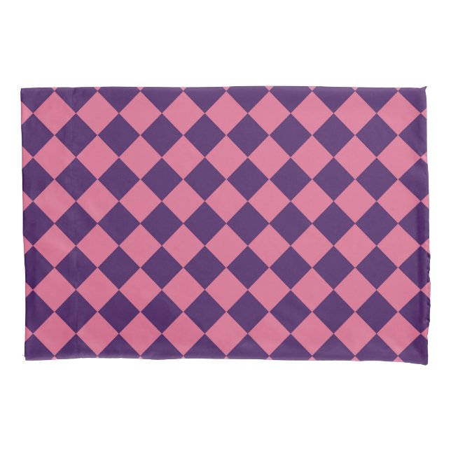 Housse D'oreillers Motif diamant de Checker rose violet (devant-gauche)