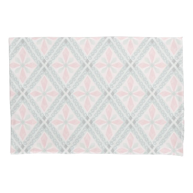 Housse D'oreillers Motif diamant pastel vert et rose (devant)