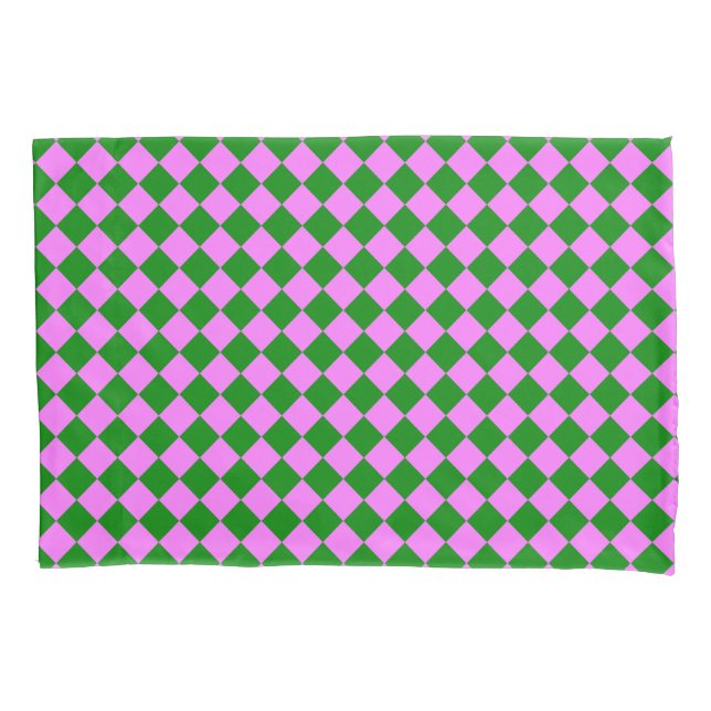 Housse D'oreillers Motif diamant Pink Green Checker (devant)