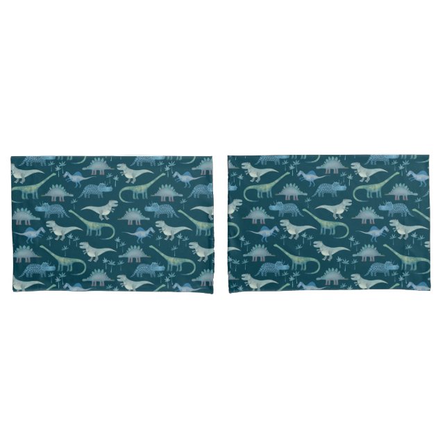 Housse D'oreillers Motif Dinosaure vert foncé (devant-Set)