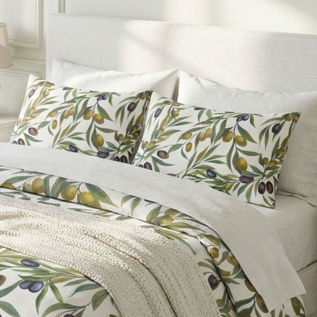 Housse D'oreillers Motif d'olive de style provençal français vert sau (Créateur téléchargé)