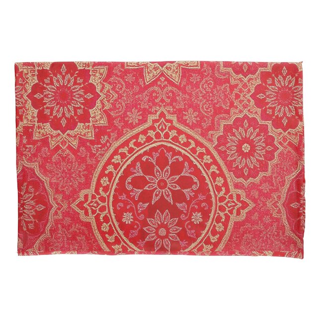 Housse D'oreillers MOTIF d'or rouge ORIENTAL - Pillowcase (devant)