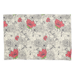 Housse D'oreillers Motif du jardin de fleurs de pavot
